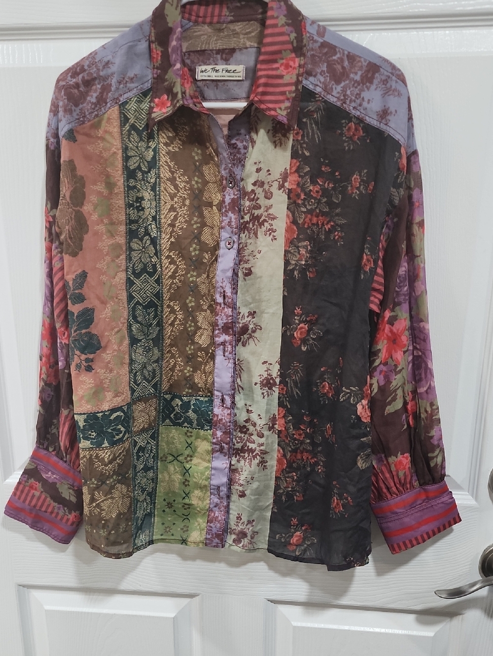 We The Free Multi-Color Patchwork Floral Button-Up Blouse